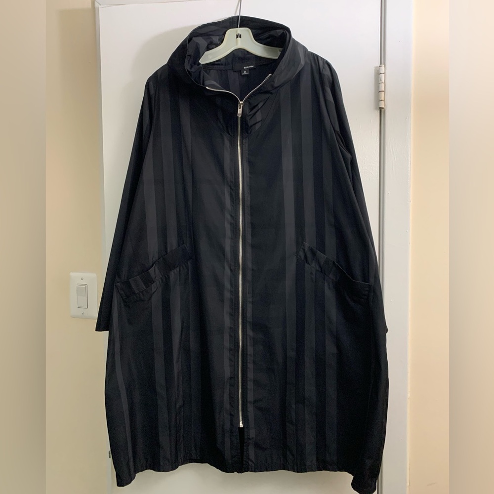 NEW SUN KIM COMFY USA stripped black greylight coat,hooded,pockets,funky,zipper